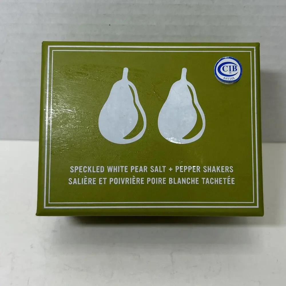 West Elm Speckled White Pear Salt & Pepper Shakers Ceramic NIB 8439036